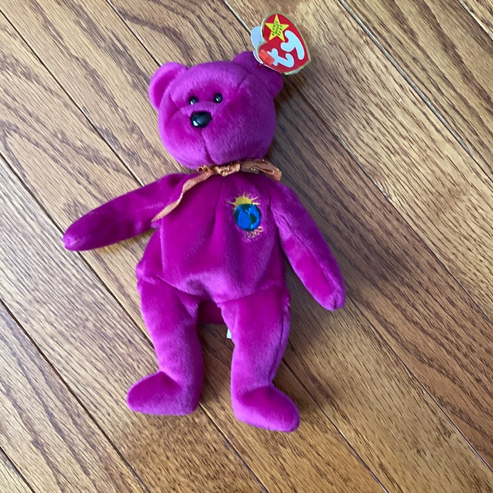 Ty Beanie baby 1999 millennium bear errors in tag TY spelled in uppercase +